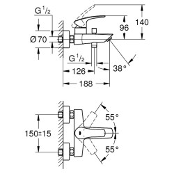 Змішувач GROHE EUROSMART ванна/душ, хром 33300003